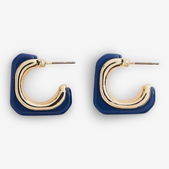 NWT Express Blue & Gold Square Hoop Earrings - Picture 2 of 6